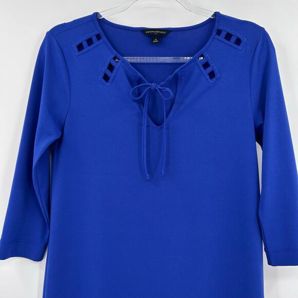 Banana Republic Cobalt Blue Ponte Shift Dress Cut Out Neck Womens Size XS - Picture 4 of 11